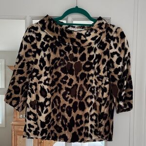 Trina Turk Leopard Print Blouse - Black and Brown